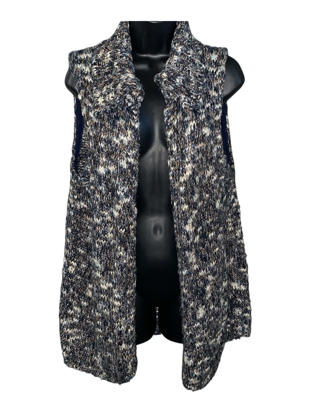 Chico’s Open Knit Crochet Kimono Cardigan Vest Cowl Neck Size 2 (US Large/12)